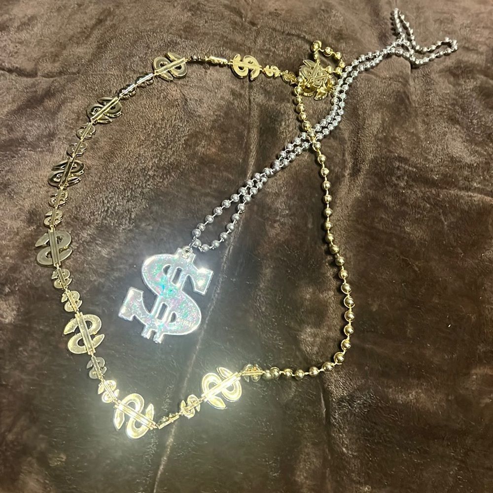 Gold and Silver Mardi Gras HALLOWEEN Costume Necklace’s Money Sign